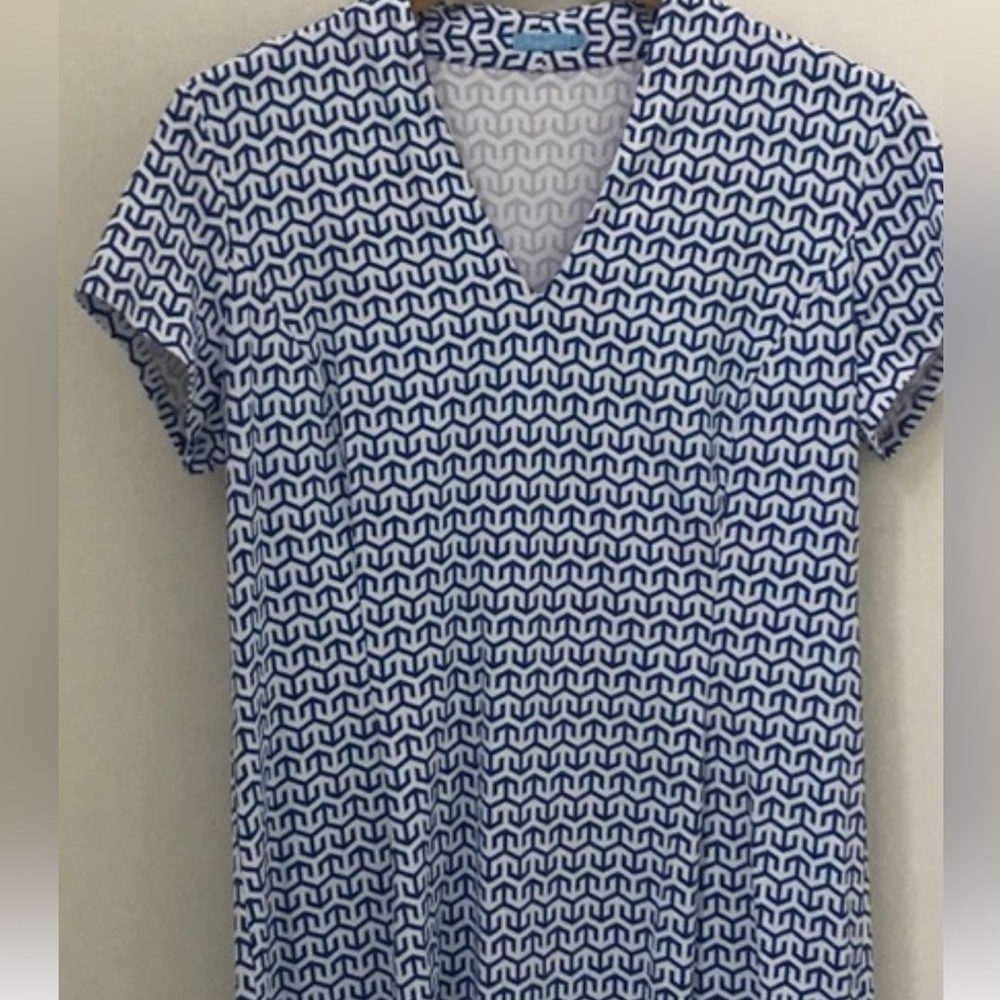 JMc Laughlin Ivana dress blue white geometric print dress Excellent condition M - Picture 2 of 5